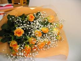 オレンジバラとかすみ草の花束　boh-0015